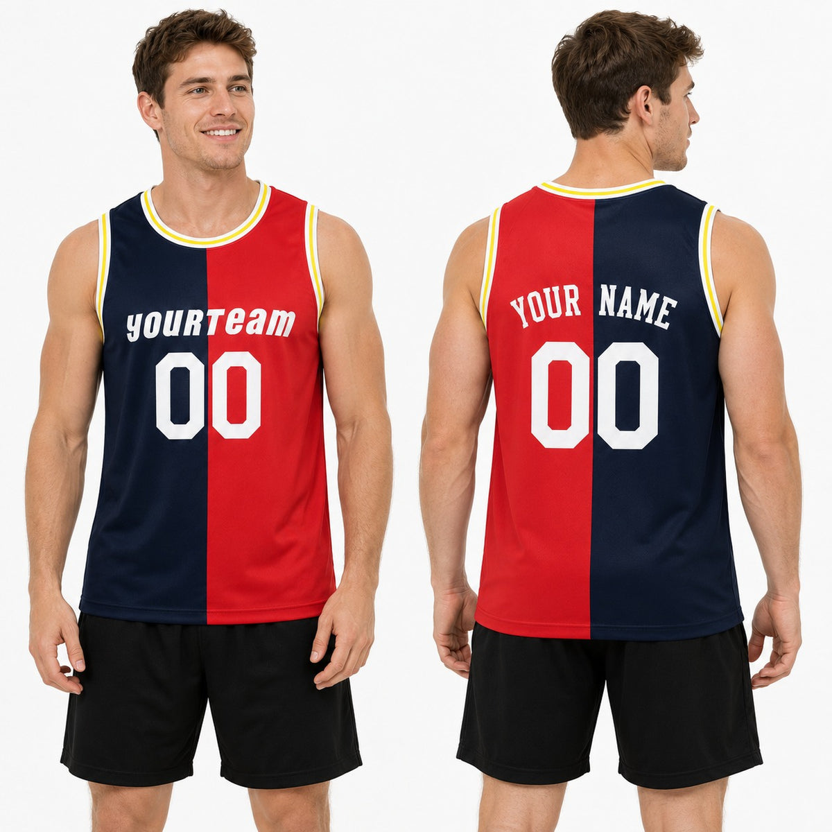 Personalized Houston Rockets Basketball Jersey - Navy Red 1993/94 Hardwood Classics Split Swingman Style, Custom Name & Number-1