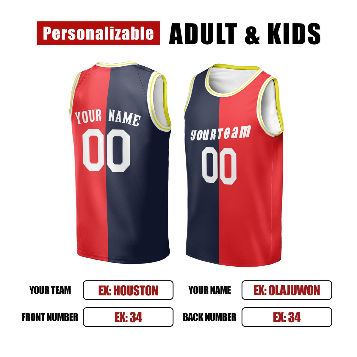 Personalized Houston Rockets Basketball Jersey - Navy Red 1993/94 Hardwood Classics Split Swingman Style, Custom Name & Number-2