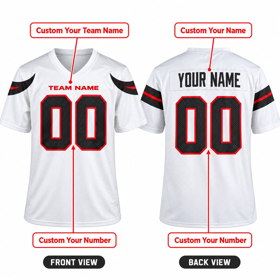 Personalized Houston Texans Football Jersey – White Game Style, Custom Name Patch, Team Name, Number & Logo-1
