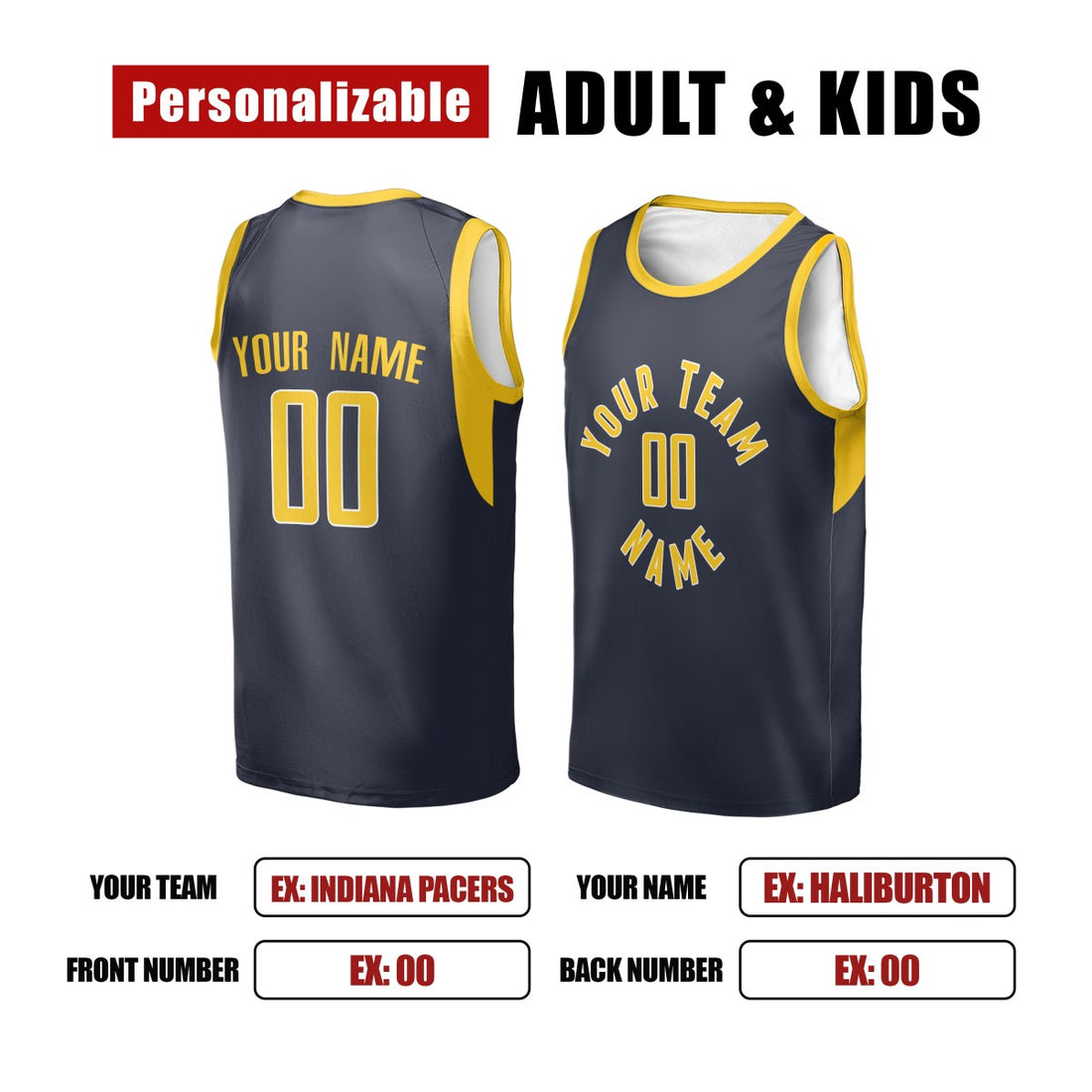 Personalized Indiana Pacers Basketball Jersey - Navy Swingman Icon Style, Custom Name & Number-1