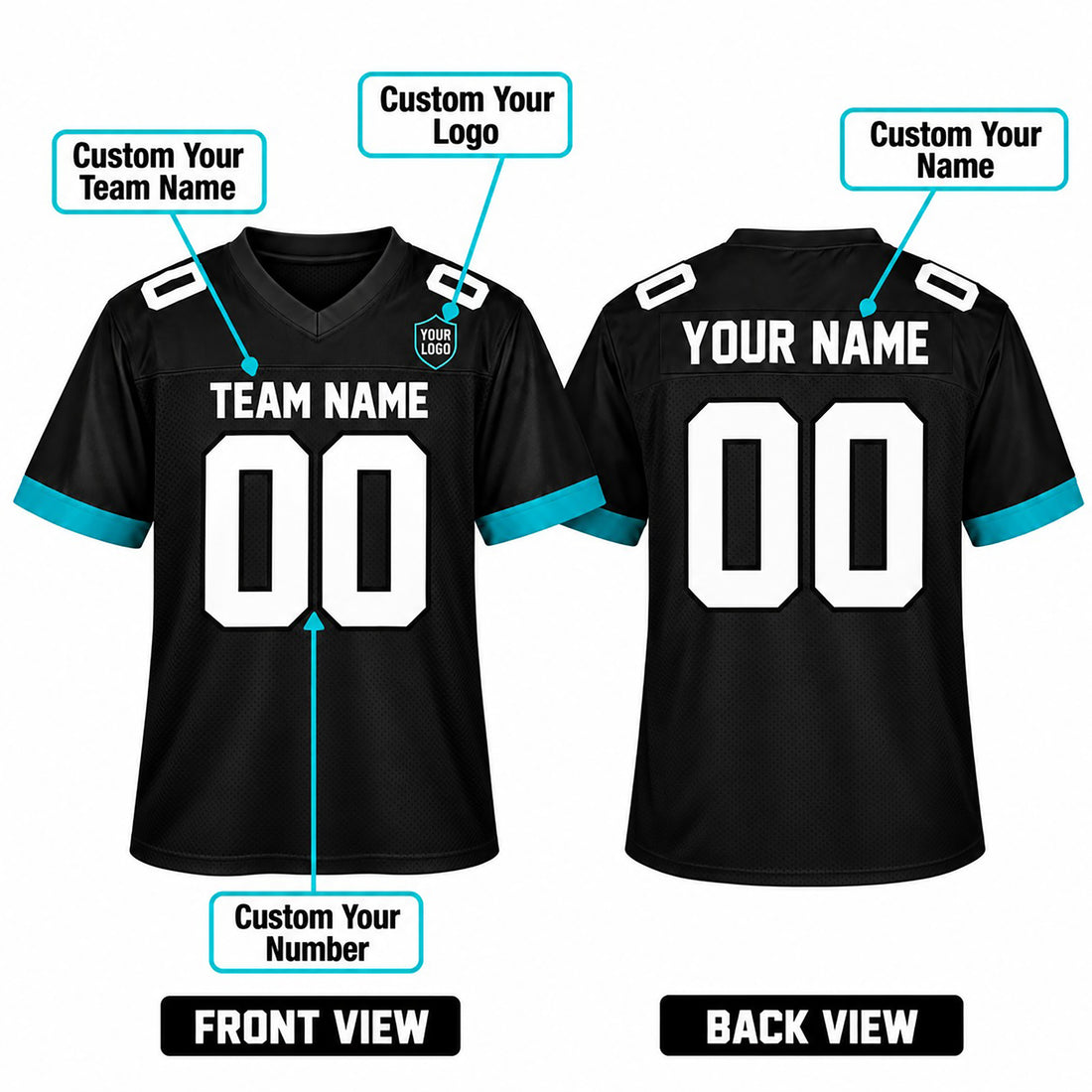 Personalized Jacksonville Jaguars Football Jersey – Black Replica Style, Custom Name Patch, Team Name, Number & Logo-1