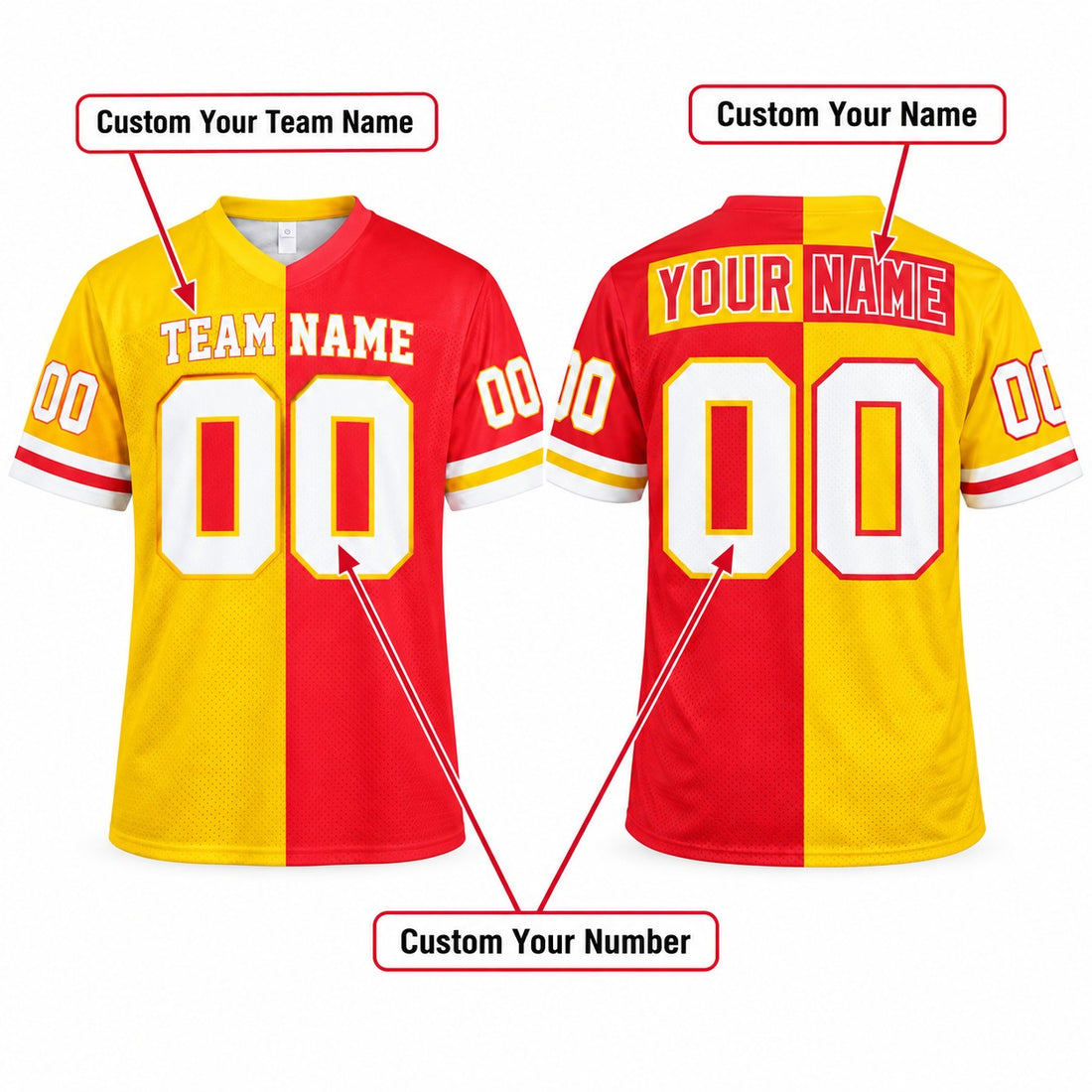 Personalized Kansas City Chiefs 1994 Football Jersey – Red Gold Split Legacy Style, Custom Name Patch, Team Name, Number & Logo-1