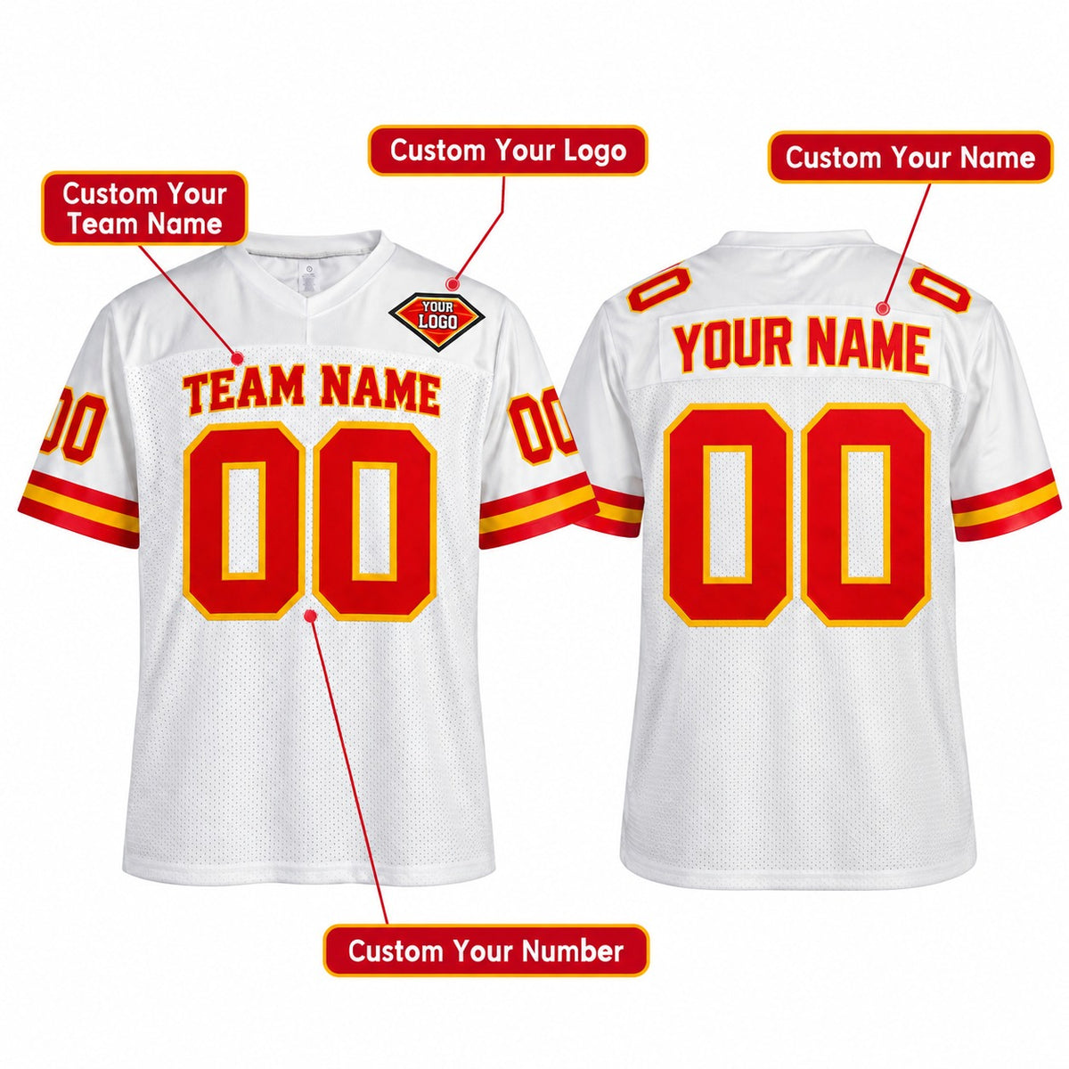 Personalized Kansas City Chiefs 1994 Football Jersey – White Throwback Retired Player Style, Custom Name Patch, Team Name, Number & Logo-2