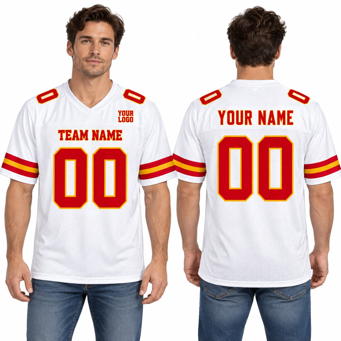 Personalized Kansas City Chiefs Football Jersey – White Game Style, Custom Name Patch, Team Name, Number & Logo-1