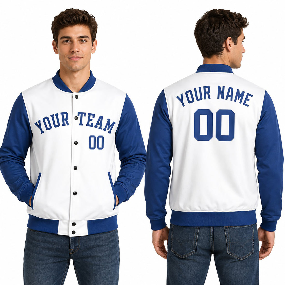 Personalized Kansas City Royals Varsity Jacket – White Blue Alternate Style, Custom Name & Number-1