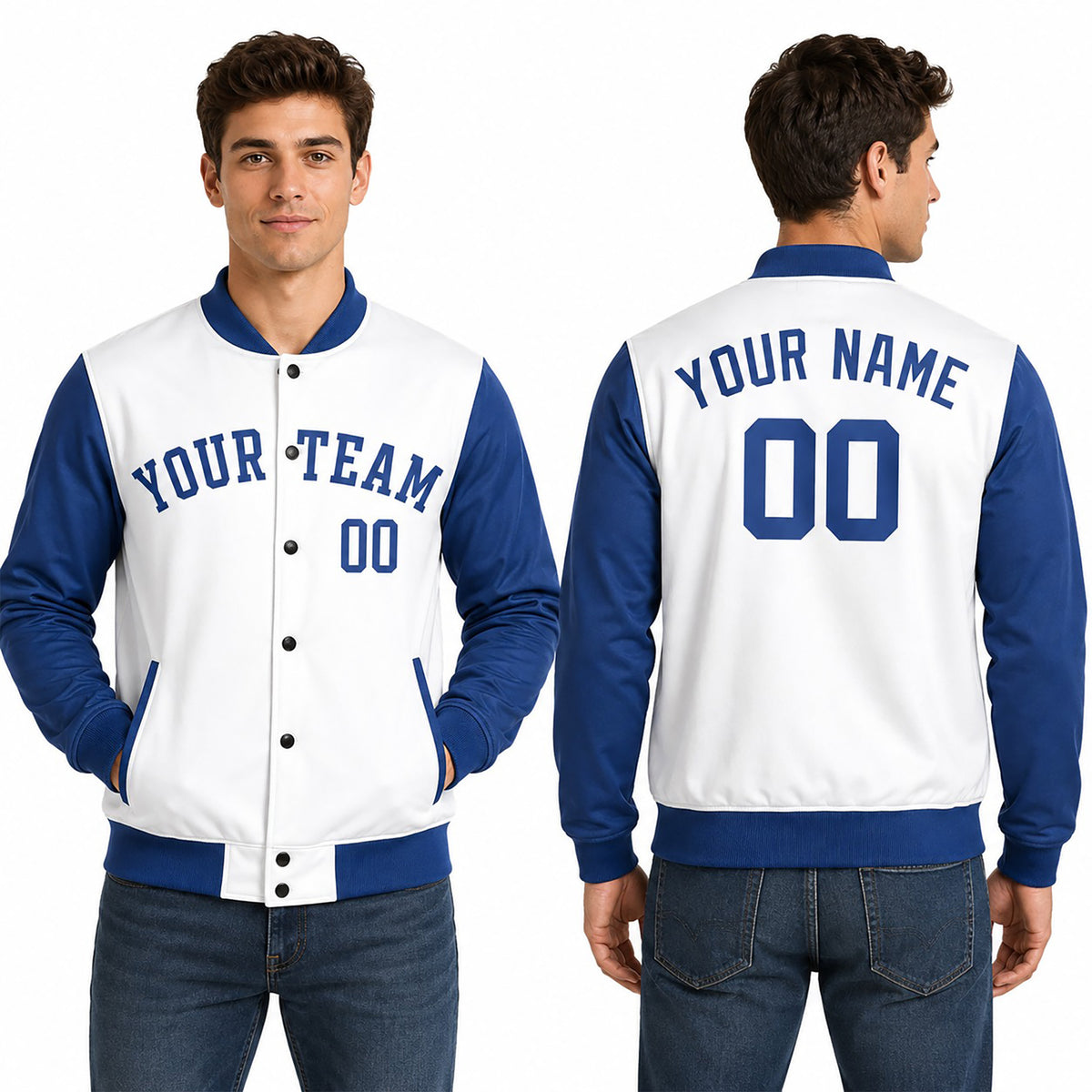 Personalized Kansas City Royals Varsity Jacket – White Blue Alternate Style, Custom Name & Number-1