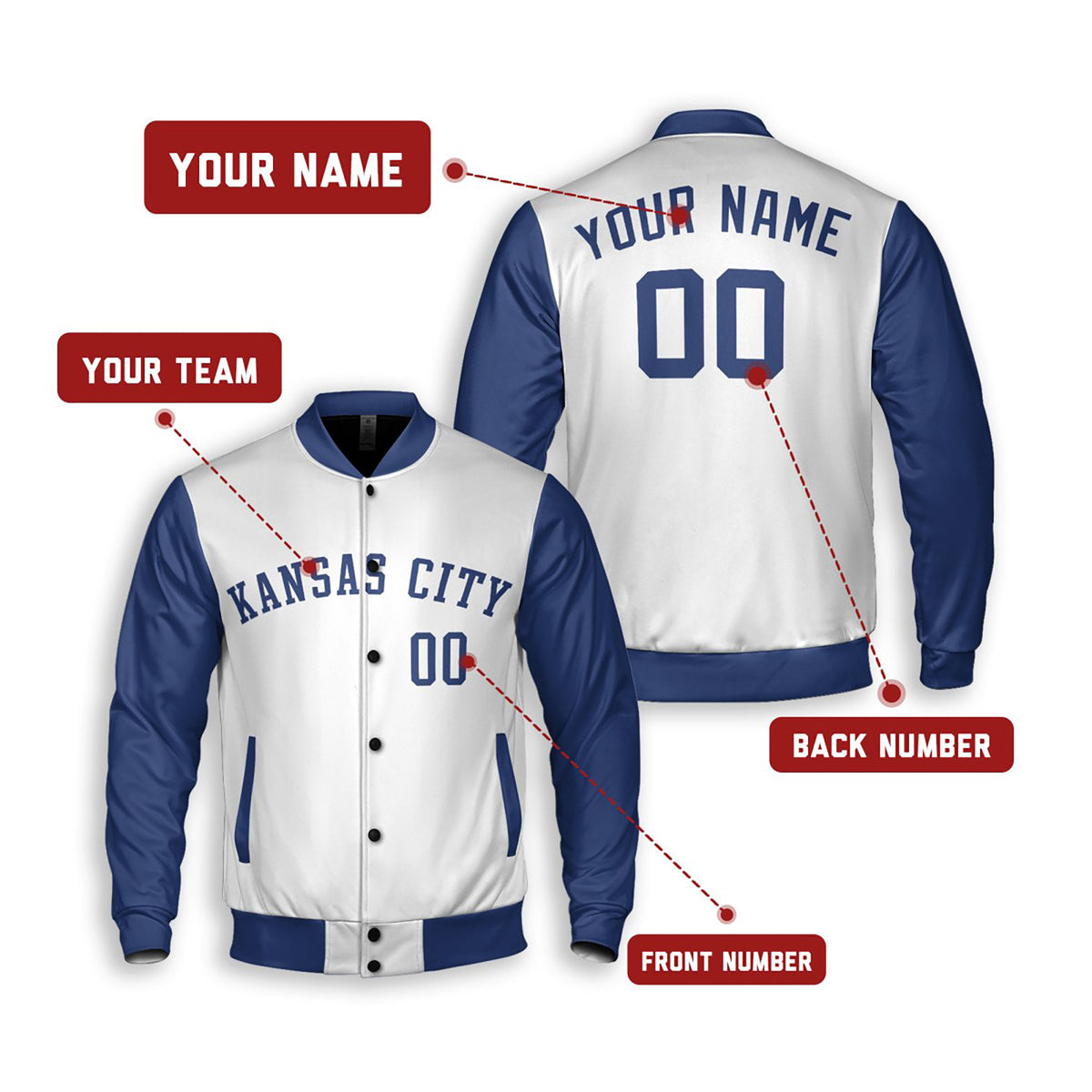 Personalized Kansas City Royals Varsity Jacket – White Blue Alternate Style, Custom Name & Number-2