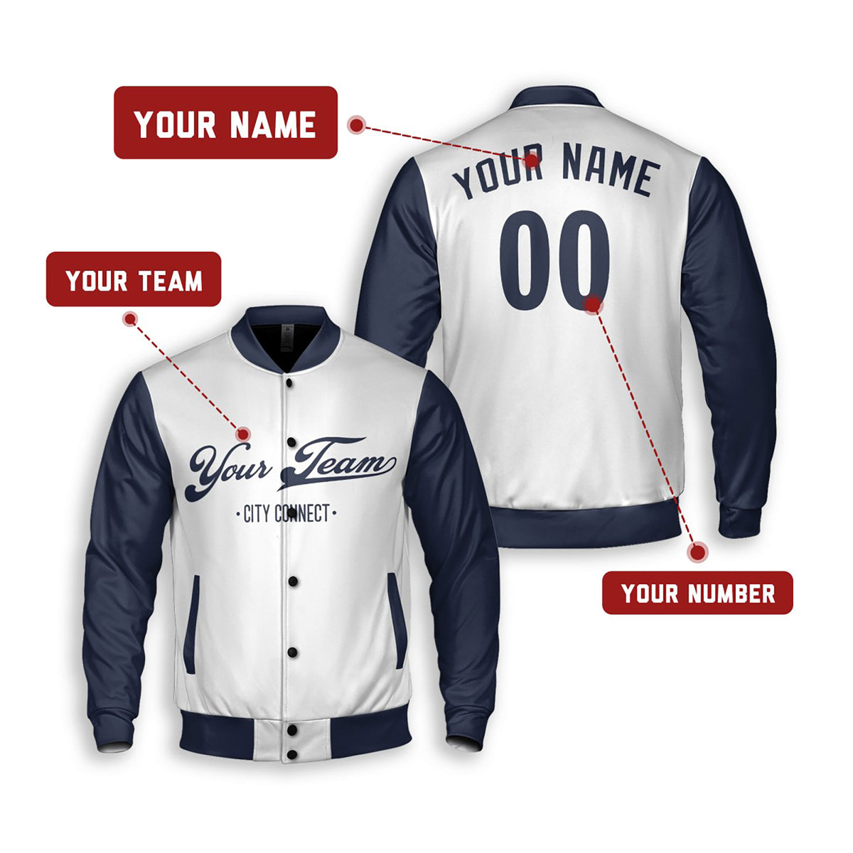 Personalized Kansas City Royals Varsity Jacket – White Navy City Style, Custom Name & Number-2