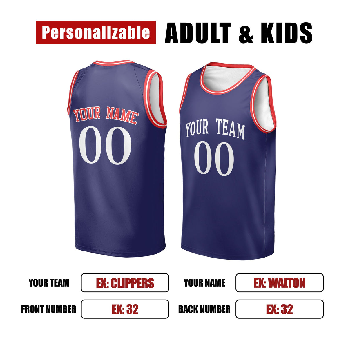 Personalized LA Clippers Basketball Jersey - Navy 1984/85 Hardwood Classics Swingman Style, Custom Name & Number-2