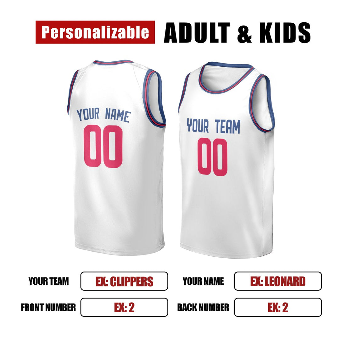 Personalized LA Clippers Basketball Jersey - White Fast Break Association Style, Custom Name & Number-1