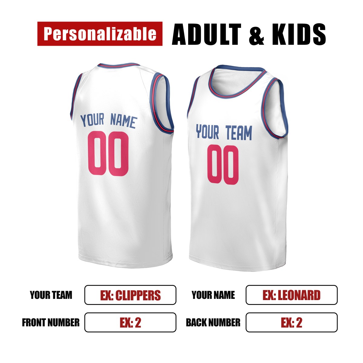 Personalized LA Clippers Basketball Jersey - White Fast Break Association Style, Custom Name & Number-2