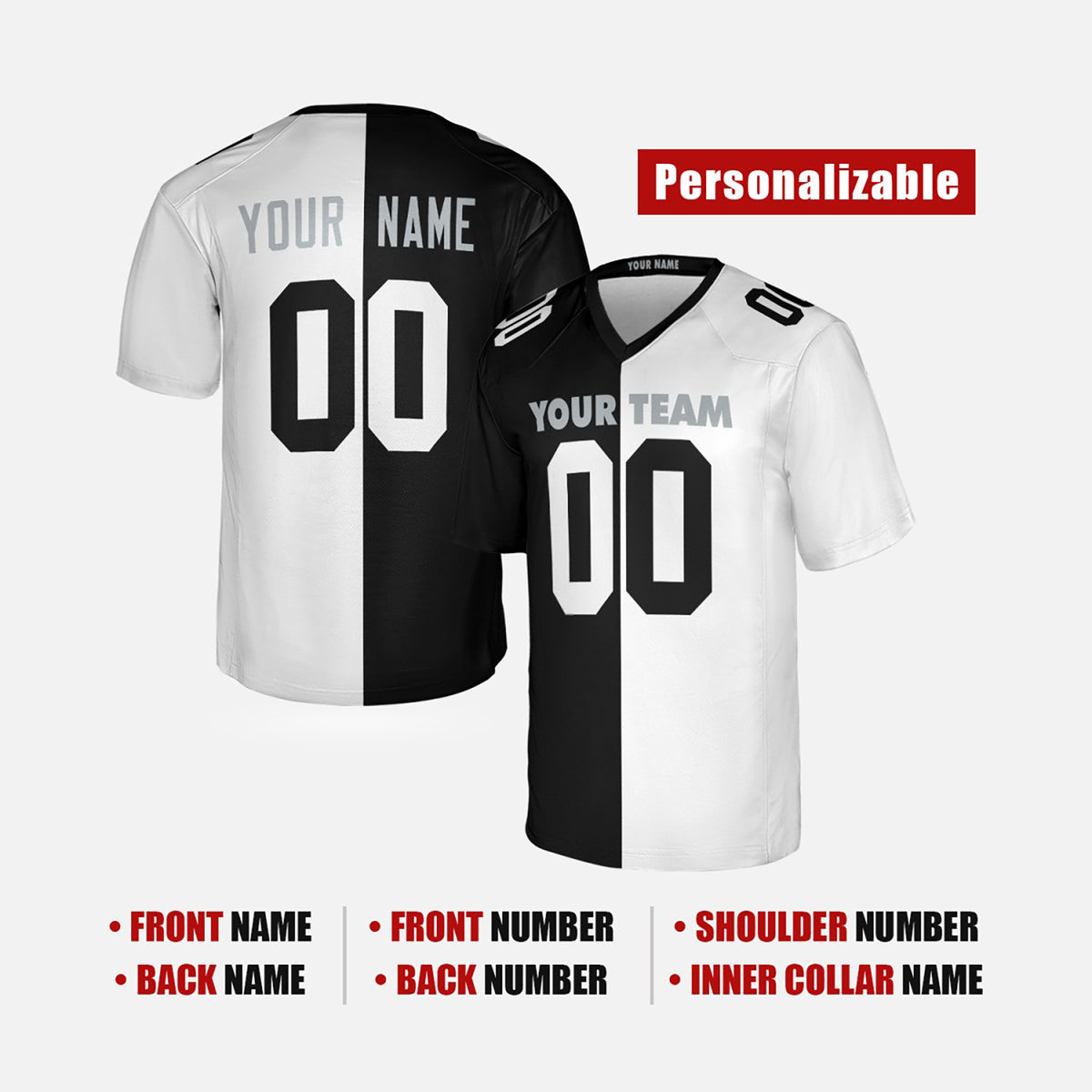 Personalized Las Vegas Raiders Football Jersey - Black White Split 1998 Fan Style, Custom Name & Number-2