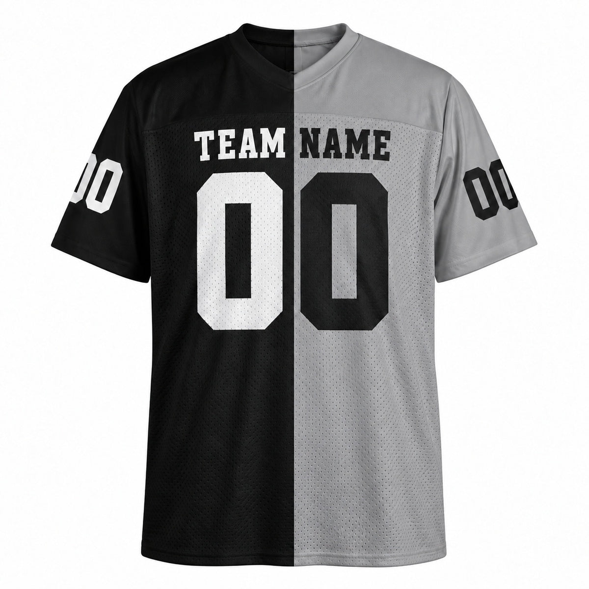 Personalized Las Vegas Raiders Football Jersey – Black Silver Split Legacy Style, Custom Name Patch, Team Name, Number & Logo-3