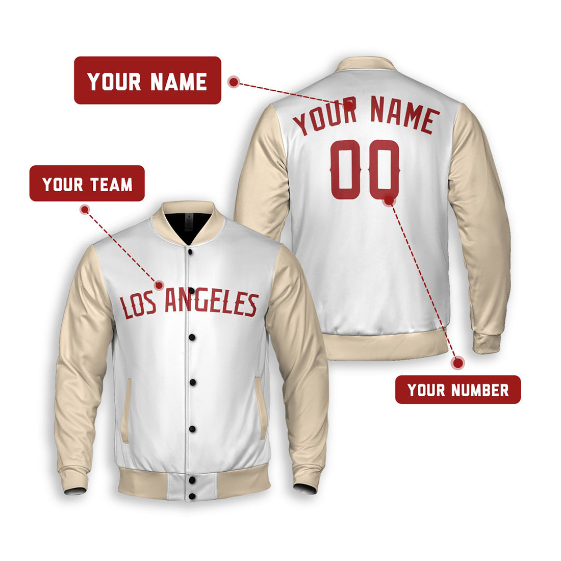 Personalized Los Angeles Angels Varsity Jacket – White Cream City Style, Custom Name & Number-1