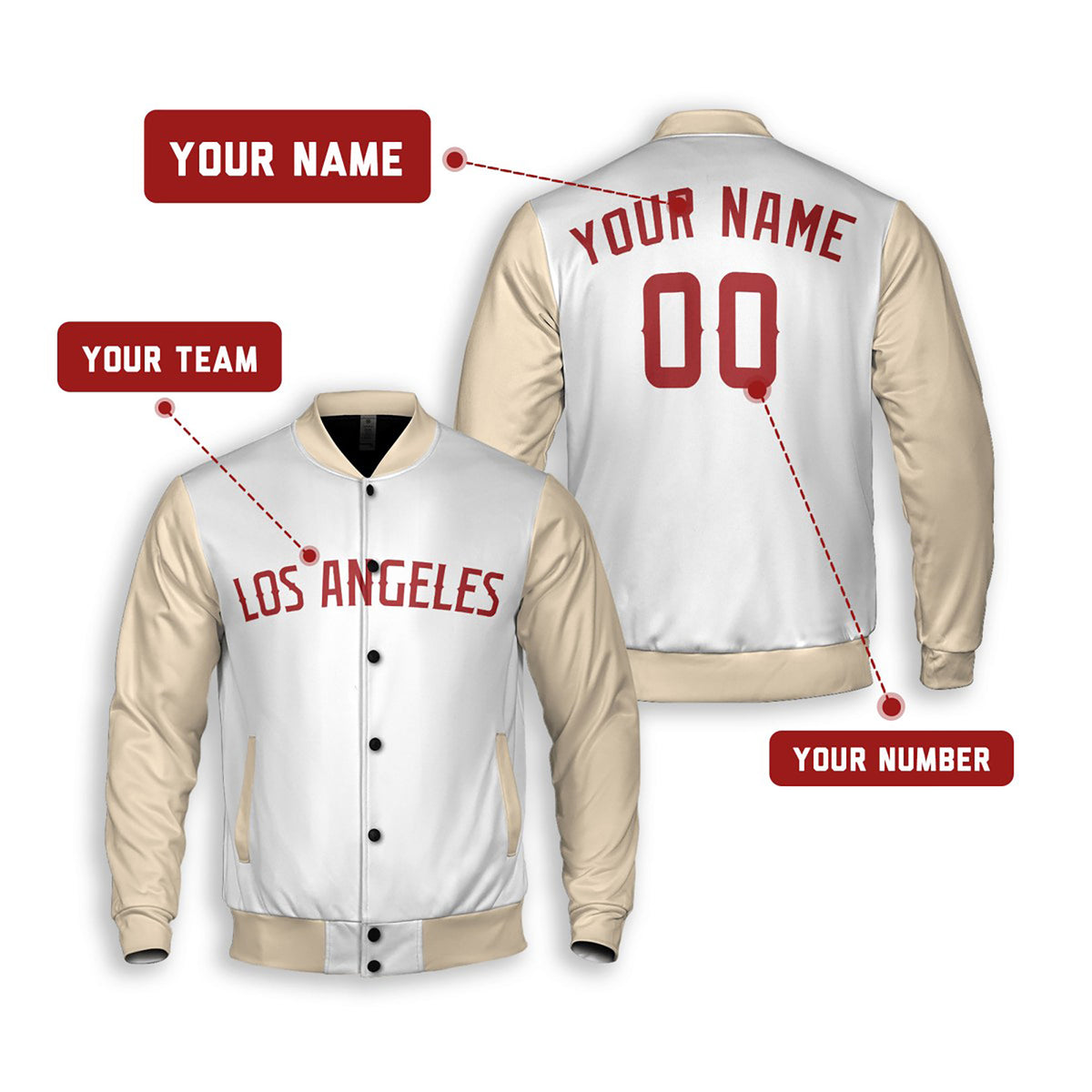 Personalized Los Angeles Angels Varsity Jacket – White Cream City Style, Custom Name & Number-2