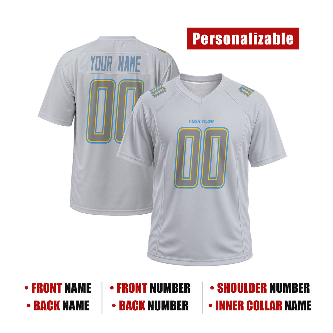 Personalized Los Angeles Chargers Football Jersey – Gray Atmosphere Game Day Style, Custom Name & Number-1