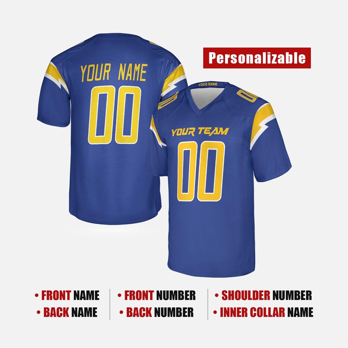 Personalized Los Angeles Chargers Football Jersey - Royal Alternate Style, Custom Name & Number-2
