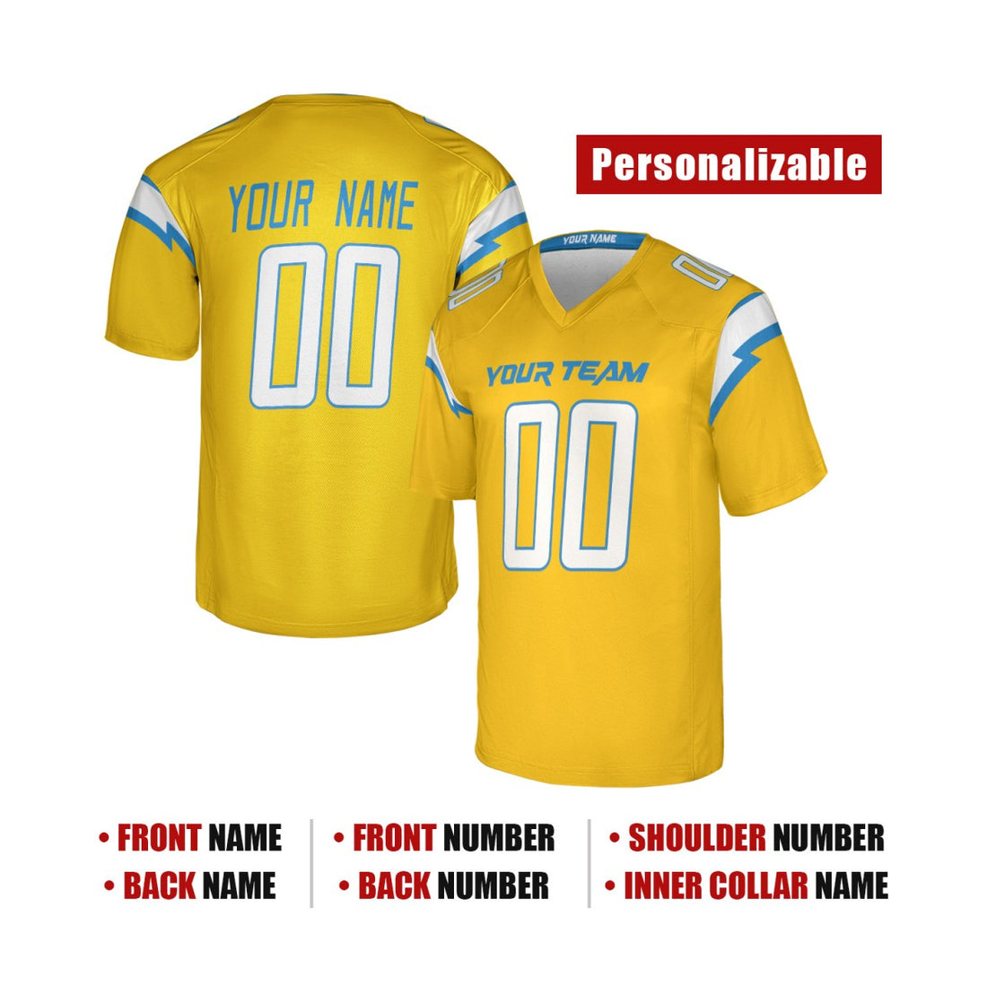 Personalized Los Angeles Chargers Football Jersey - Yellow Alternate Style, Custom Name & Number-1