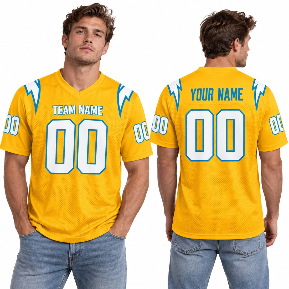 Personalized Los Angeles Chargers Football Jersey – Gold Charger Power Legend Style, Custom Name Patch, Team Name, Number & Logo-1