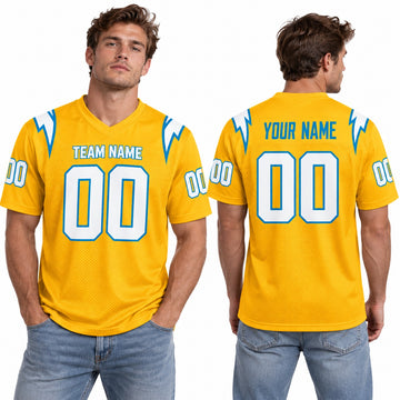 Personalized Los Angeles Chargers Football Jersey – Gold Charger Power Legend Style, Custom Name Patch, Team Name, Number & Logo-1
