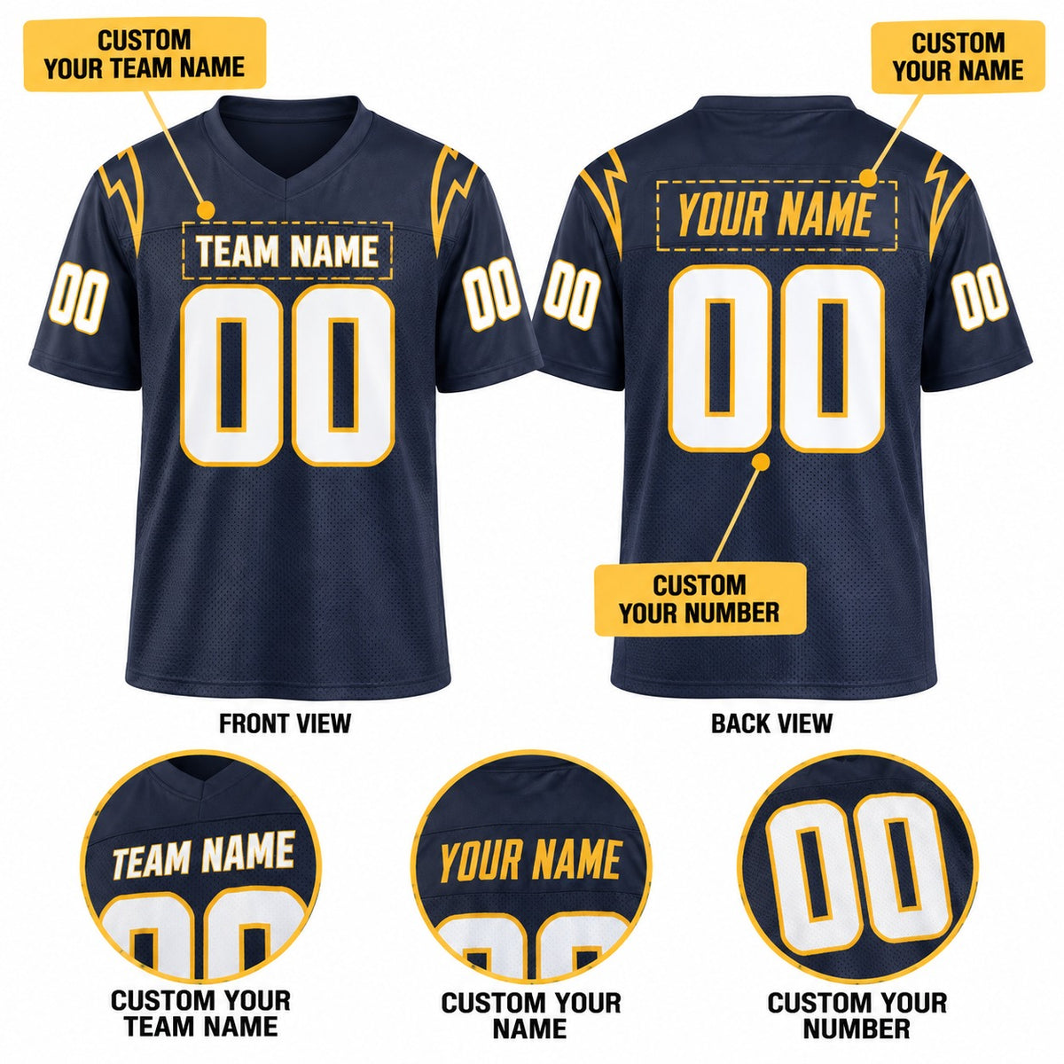 Personalized Los Angeles Chargers Football Jersey – Navy Alternate Style, Custom Name Patch, Team Name, Number & Logo-2