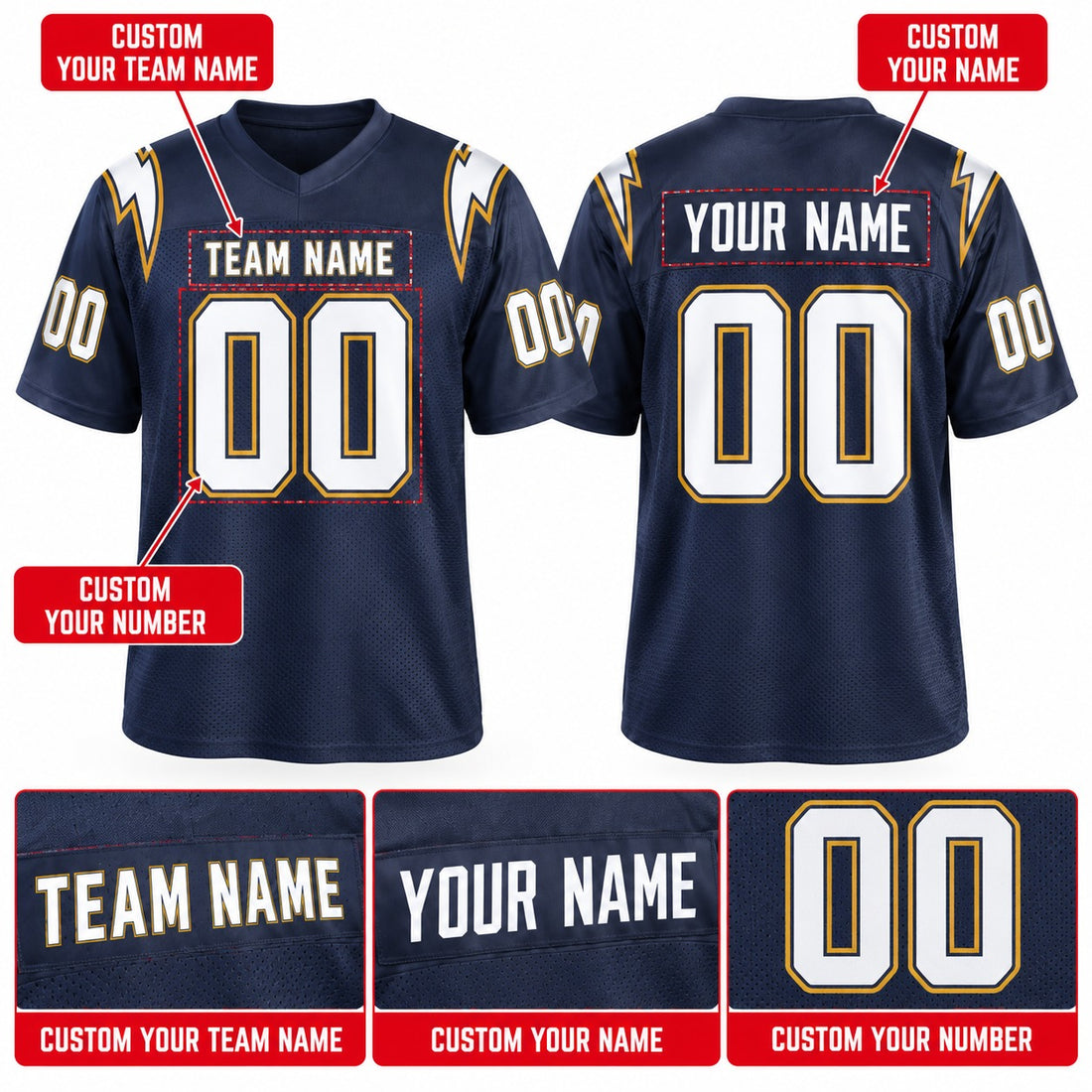 Personalized Los Angeles Chargers Football Jersey – Navy Super Chargers Alternate Style, Custom Name Patch, Team Name, Number & Logo-1