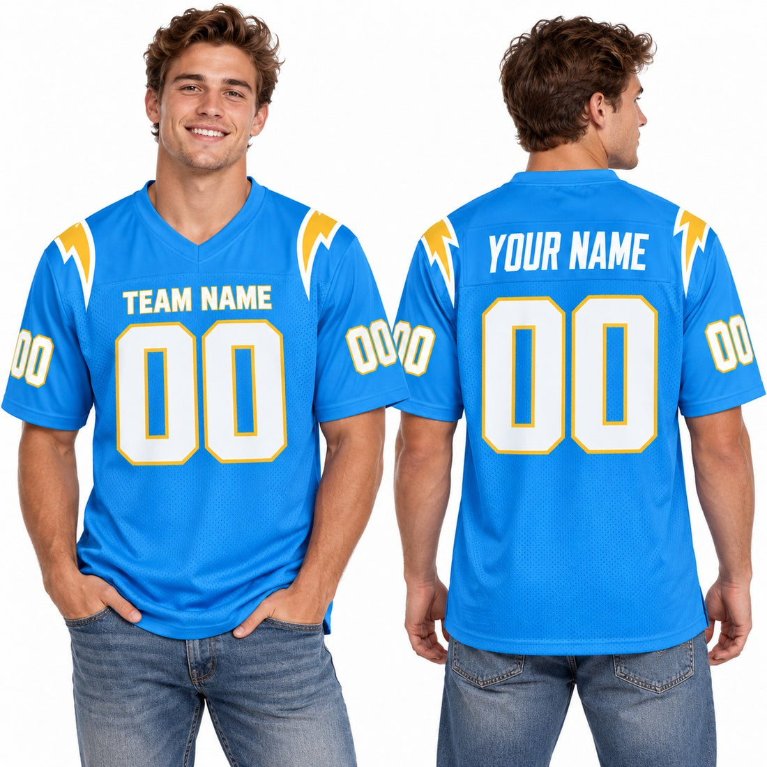 Personalized Los Angeles Chargers Football Jersey – Powder Blue Game Style, Custom Name Patch, Team Name, Number & Logo-1