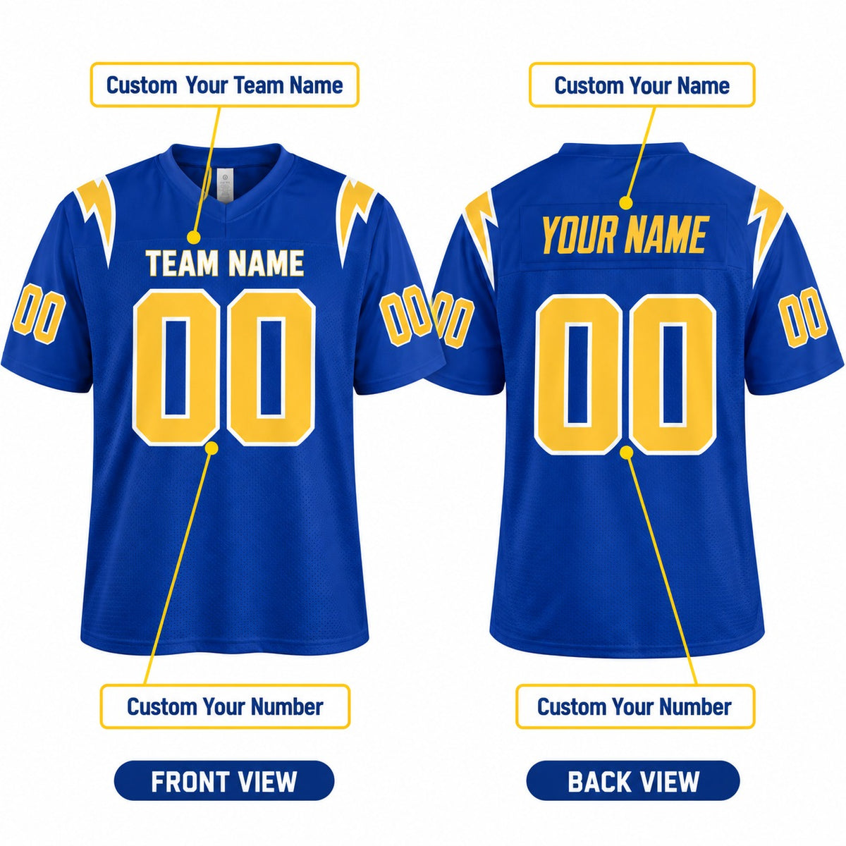 Personalized Los Angeles Chargers Football Jersey – Royal Alternate Style, Custom Name Patch, Team Name, Number & Logo-2