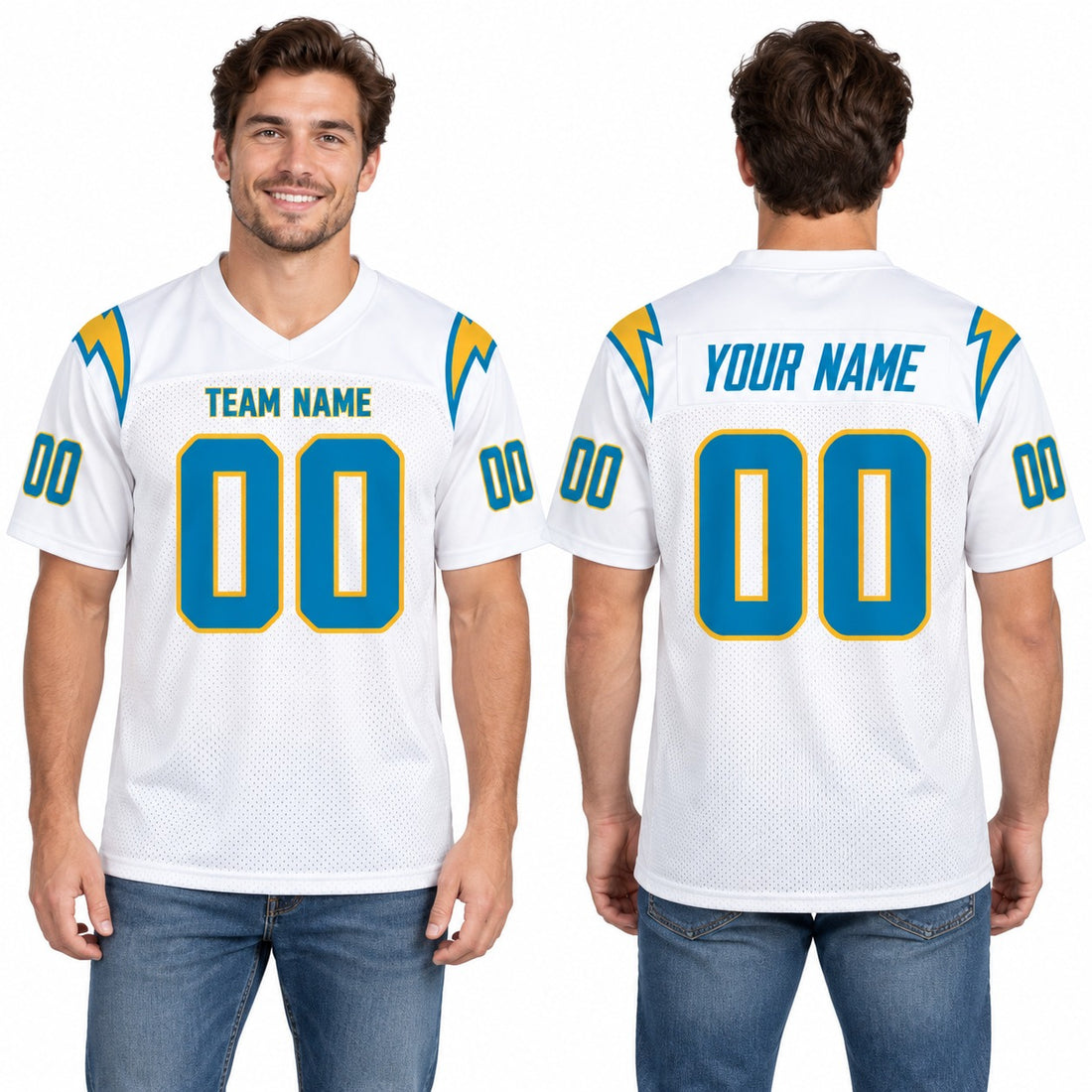 Personalized Los Angeles Chargers Football Jersey – White Game Style, Custom Name Patch, Team Name, Number & Logo-1