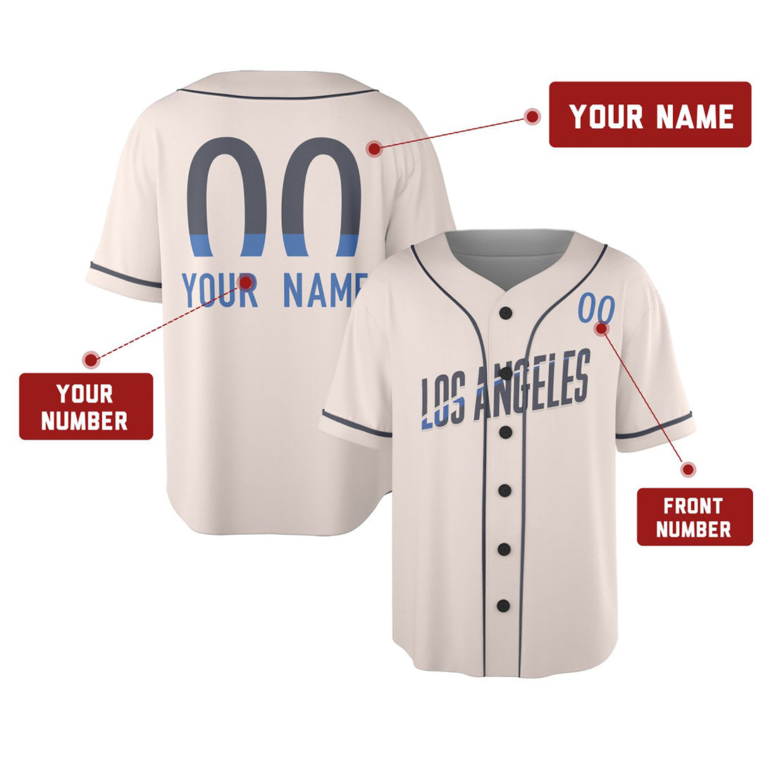 Personalized Los Angeles Dodgers Baseball Jersey - Cream City Style, Custom Name & Number-1