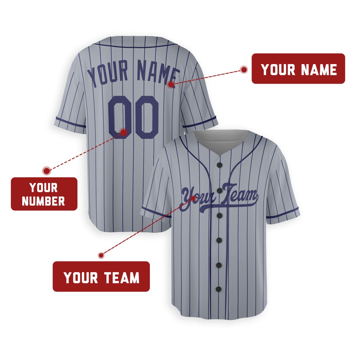 Personalized Los Angeles Dodgers Baseball Jersey - Gray Pinstripe Style, Custom Name & Number-2