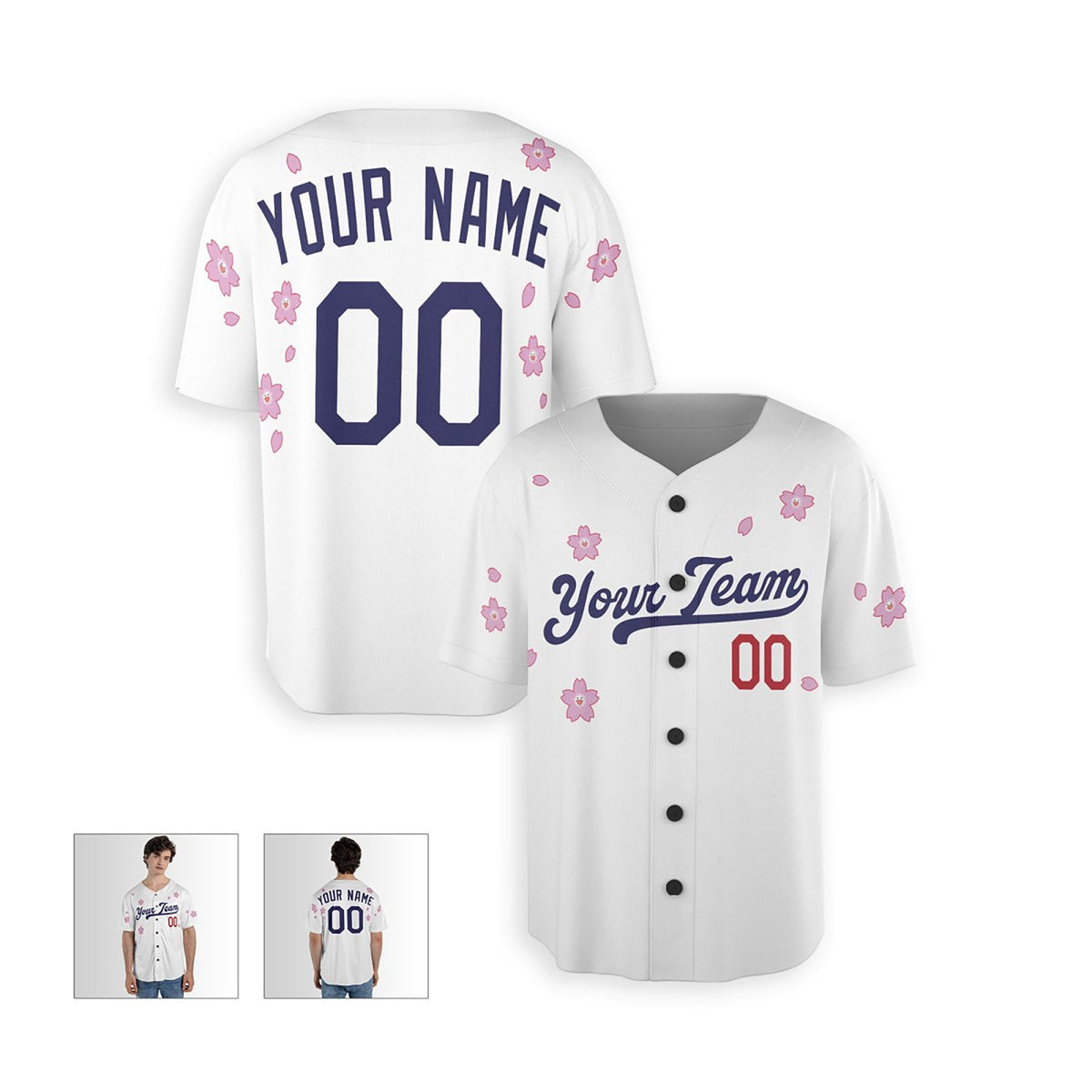 Personalized Los Angeles Dodgers Baseball Jersey – White Flowers Style, Custom Name & Number-4