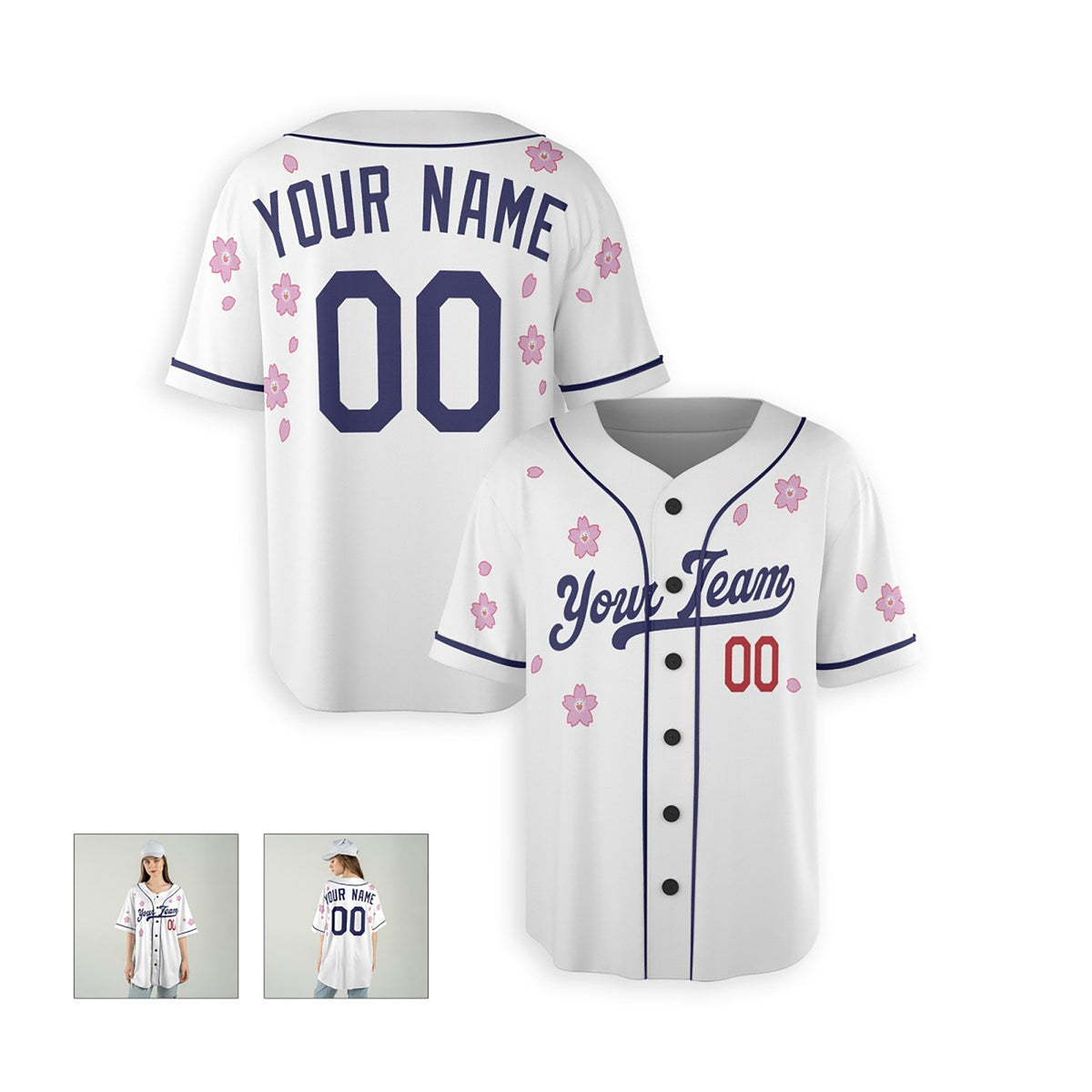 Personalized Los Angeles Dodgers Baseball Jersey – White Flowers Style, Custom Name & Number-5