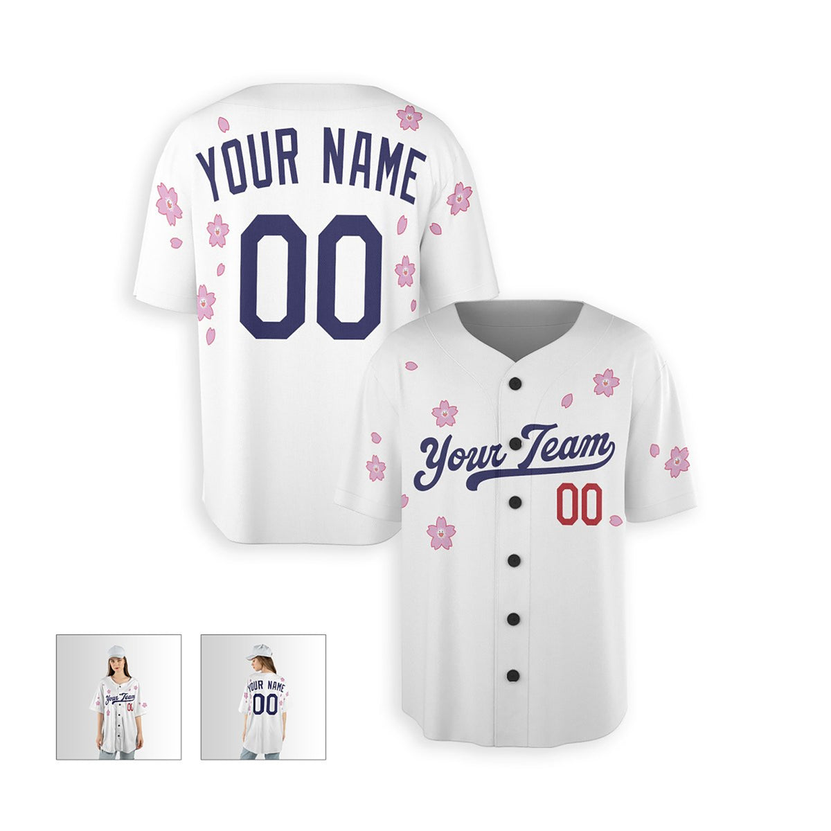Personalized Los Angeles Dodgers Baseball Jersey – White Flowers Style, Custom Name & Number-6