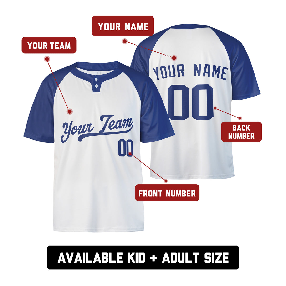 Personalized Los Angeles Dodgers Two-Button Baseball Jersey - Home Style, Custom Name & Number-2