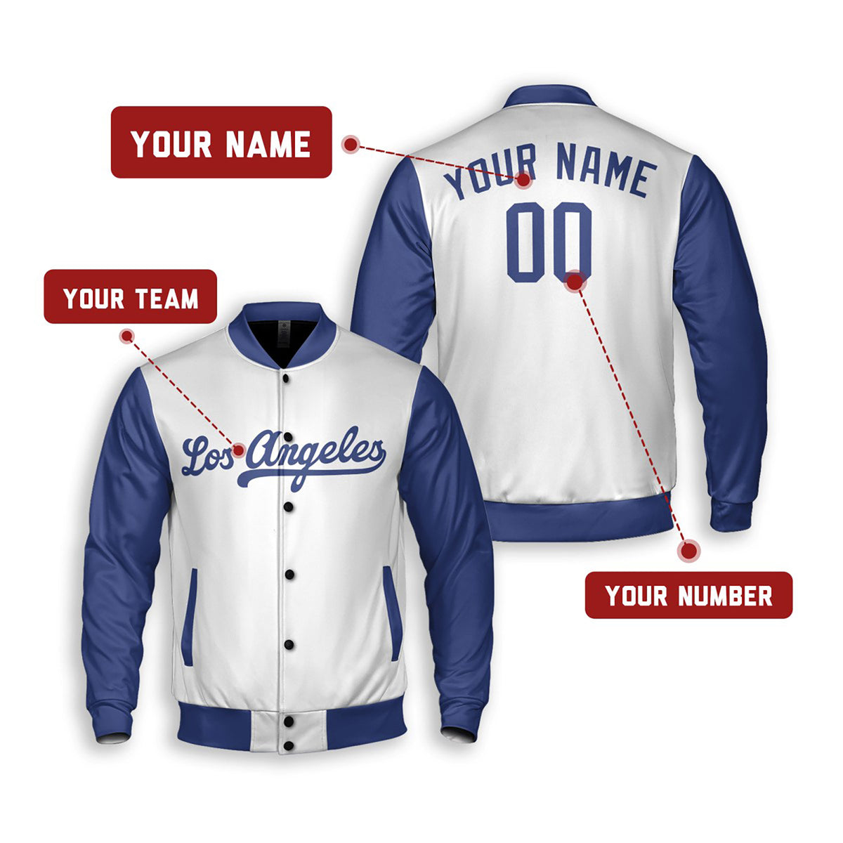 Personalized Los Angeles Dodgers Varsity Jacket – White Blue Home Style, Custom Name & Number-2