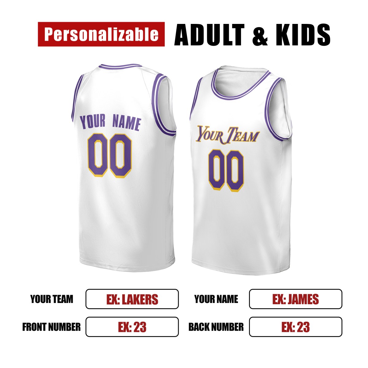Personalized Los Angeles Lakers Basketball Jersey - White Fast Break Association Style, Custom Name & Number-2