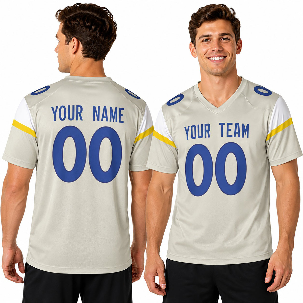 Personalized Los Angeles Rams Football Jersey - Bone Fan Style, Custom Name & Number-1
