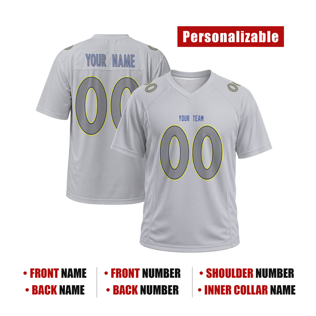 Personalized Los Angeles Rams Football Jersey – Gray Atmosphere Game Day Style, Custom Name & Number-1