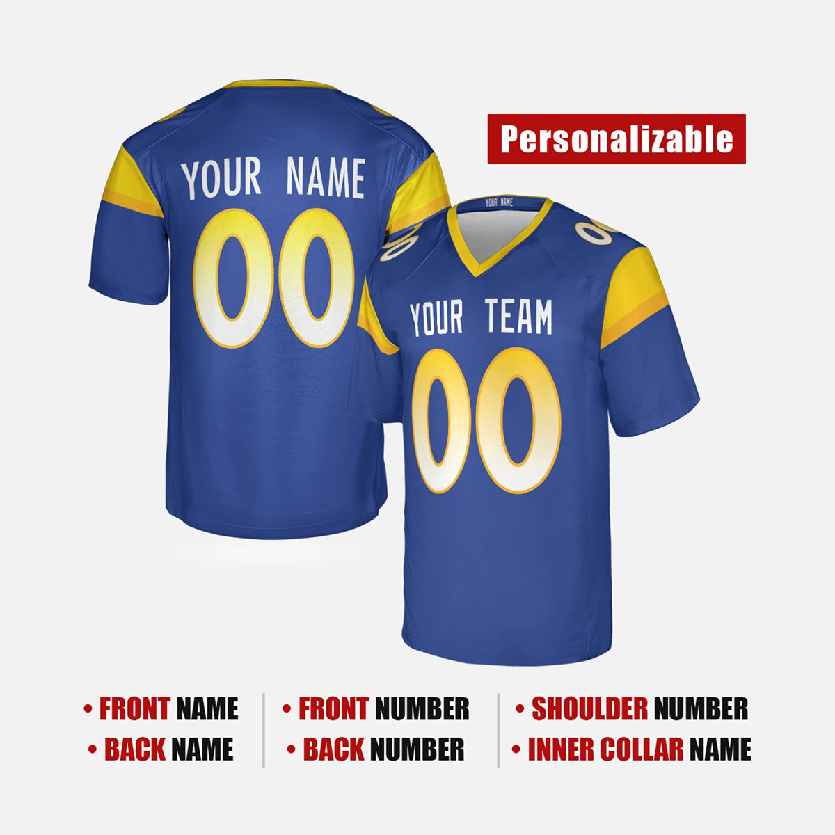 Personalized Los Angeles Rams Football Jersey - Royal Fan Style, Custom Name & Number-2