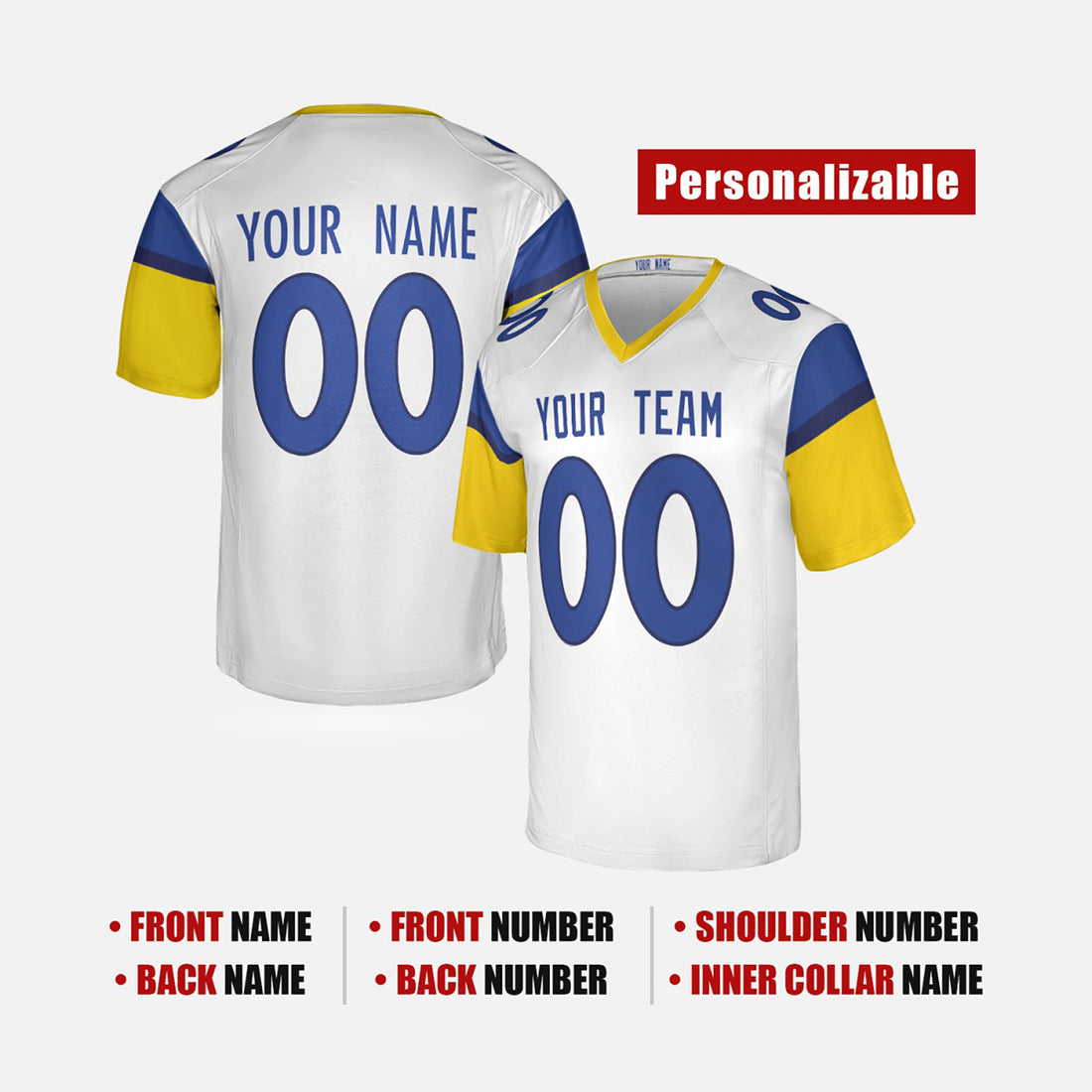 Personalized Los Angeles Rams Football Jersey - White Alternate Style, Custom Name & Number-1