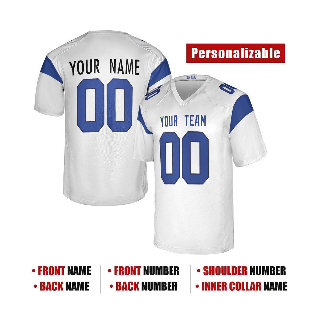 Personalized Los Angeles Rams Football Jersey - White Fearsome Game Style, Custom Name & Number-1