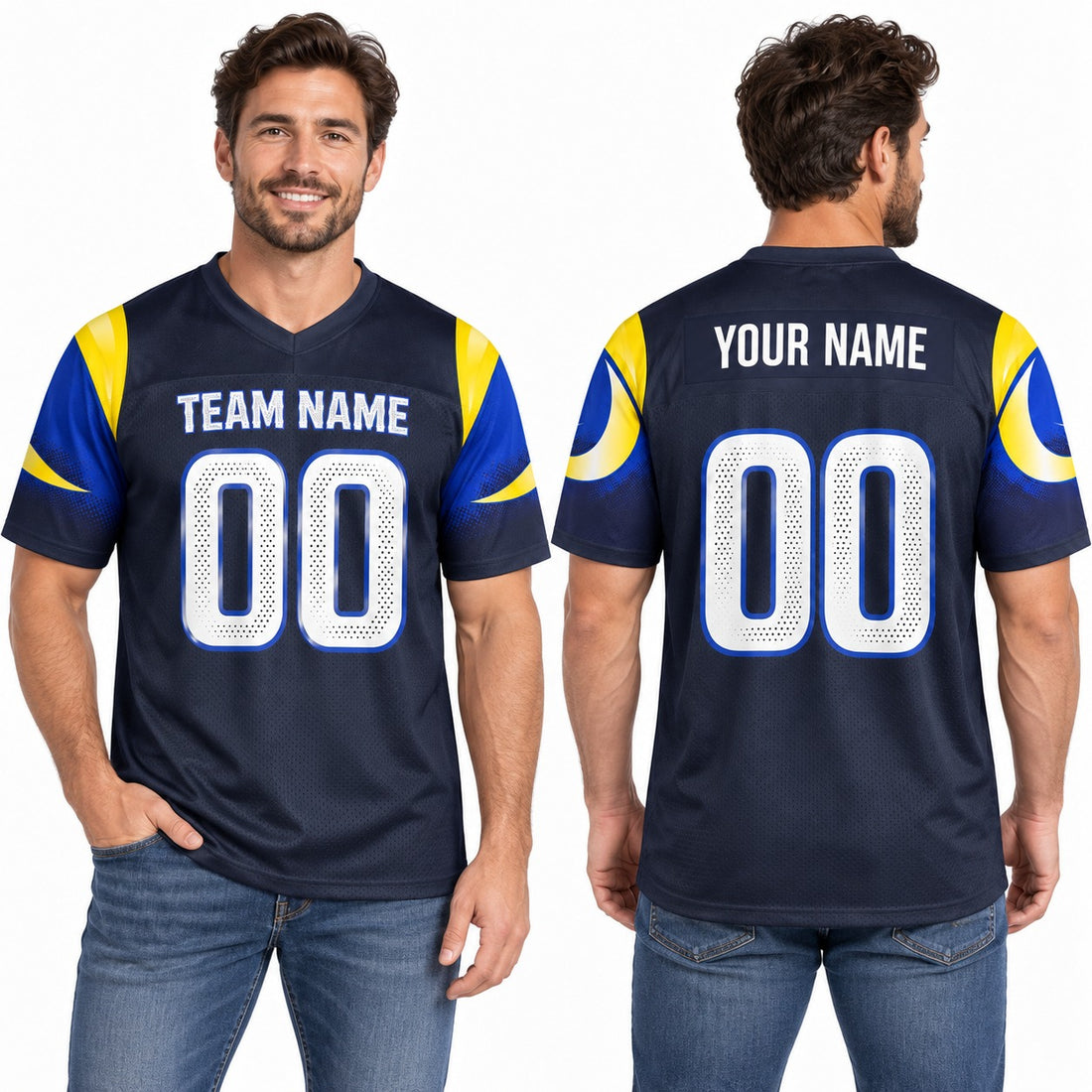 Personalized Los Angeles Rams Football Jersey – Dark Blue Rivalries Style, Custom Name Patch, Team Name, Number & Logo-1