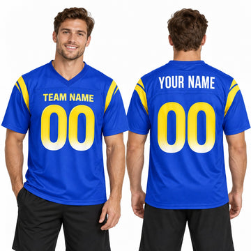Personalized Los Angeles Rams Football Jersey – Royal Game Style, Custom Name Patch, Team Name, Number & Logo-1