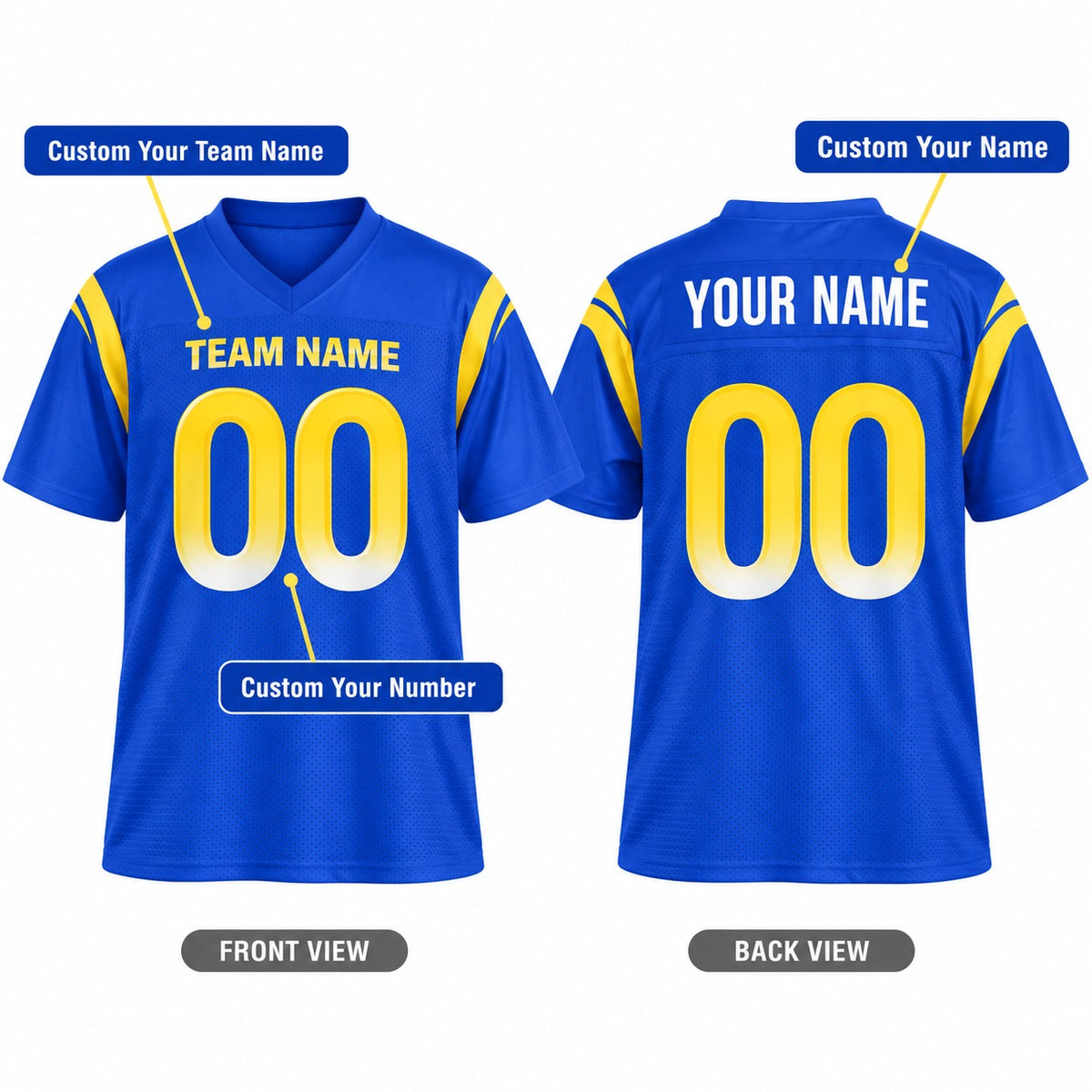 Personalized Los Angeles Rams Football Jersey – Royal Game Style, Custom Name Patch, Team Name, Number & Logo-2