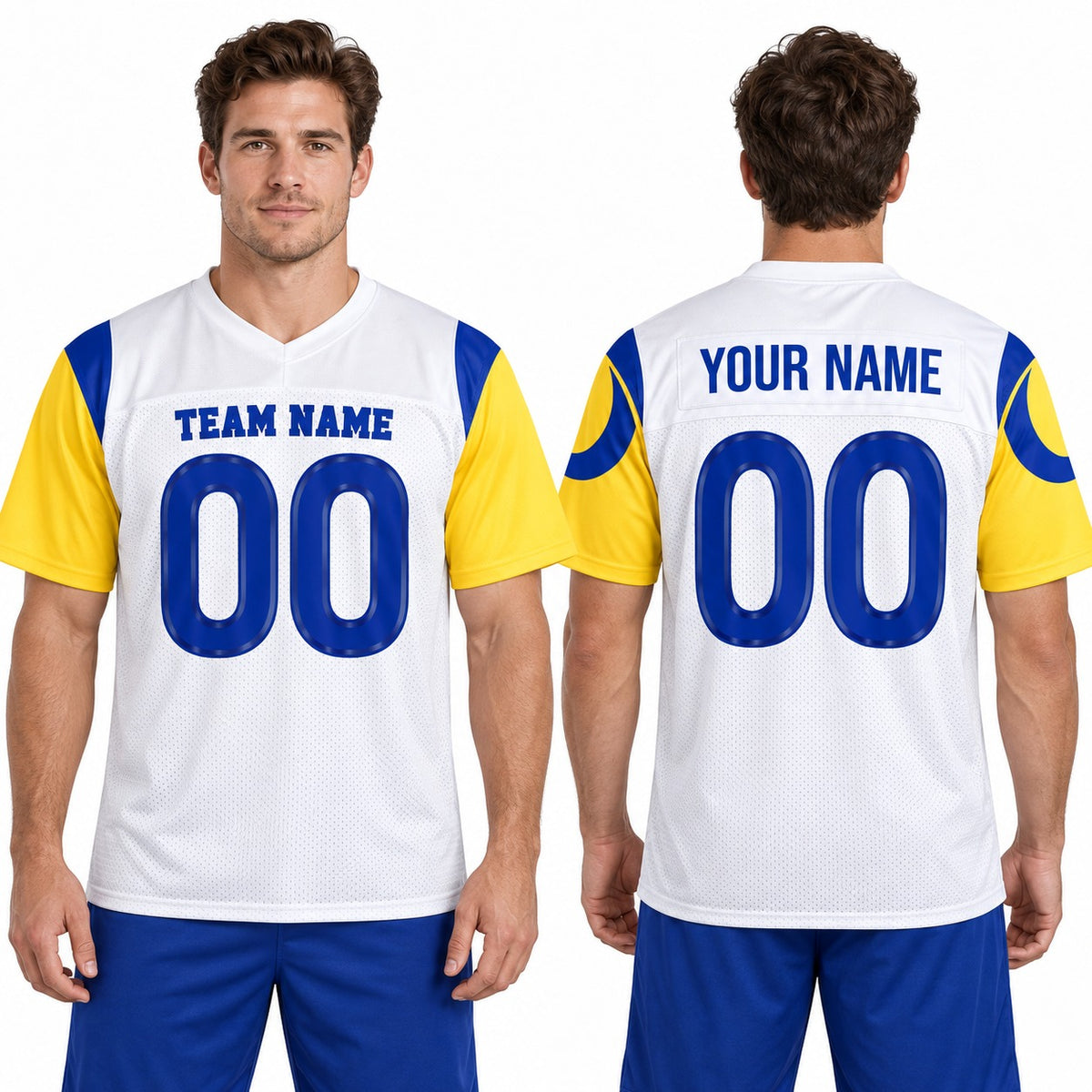 Personalized Los Angeles Rams Football Jersey – White Game Style, Custom Name Patch, Team Name, Number & Logo-1