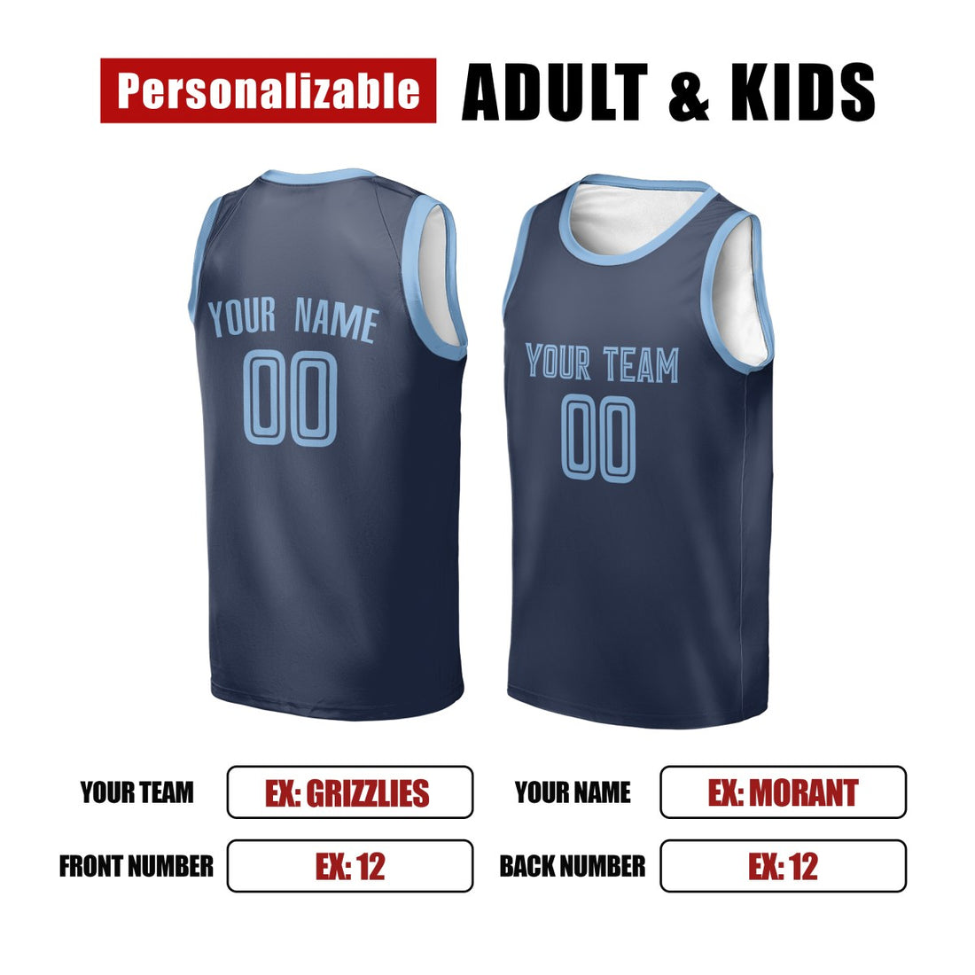 Personalized Memphis Grizzlies Basketball Jersey - Navy Swingman Icon Style, Custom Name & Number-1