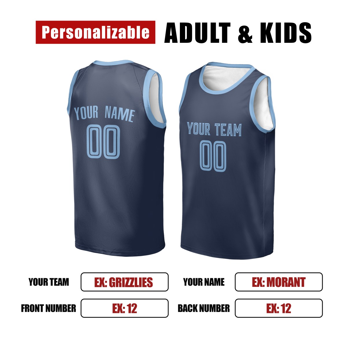 Personalized Memphis Grizzlies Basketball Jersey - Navy Swingman Icon Style, Custom Name & Number-2
