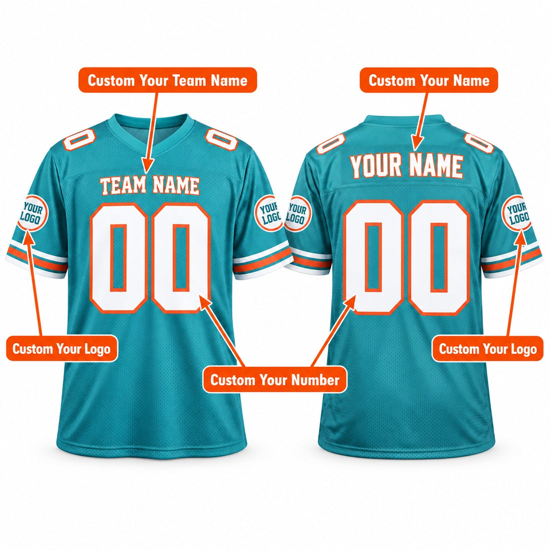 Personalized Miami Dolphins 1994 Football Jersey – Aqua Throwback Style, Custom Name Patch, Team Name, Number & Logo-1