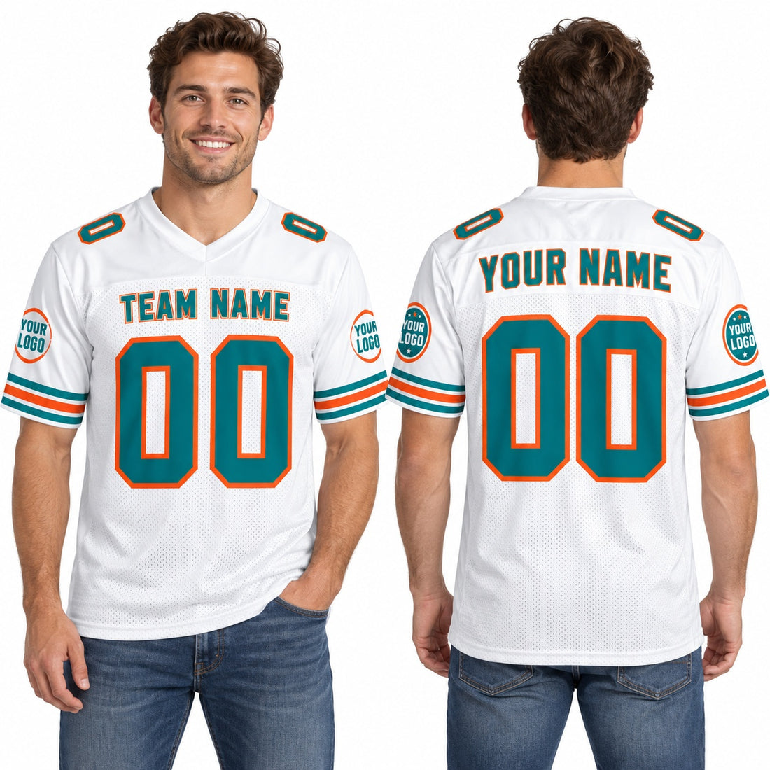 Personalized Miami Dolphins 1995 Football Jersey – White Throwback Pocket Style, Custom Name Patch, Team Name, Number & Logo-1